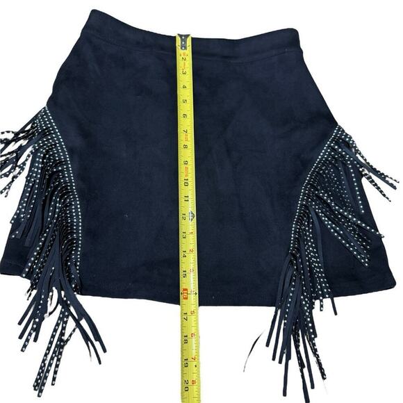 Skirt Short Mini Fringe Black Western Rockabilly Honkytonk 6 Whimsigoth Gothic - Picture 4 of 4
